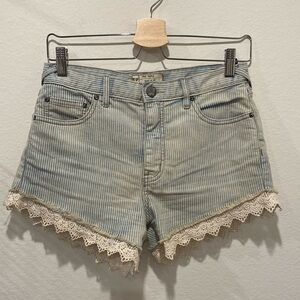 Free People Striped Tea Stained Crochet Detail Shorts